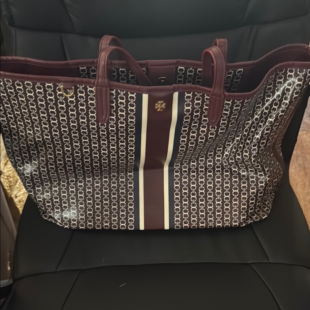 Tory Burch Brown and Cream Geometric Tote